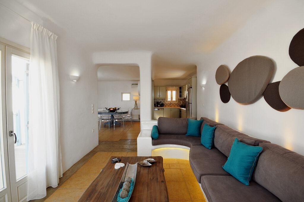 Luxury Villa salon for ammazing holiday , vacation in Greece Mykonos , The pennles villa collection