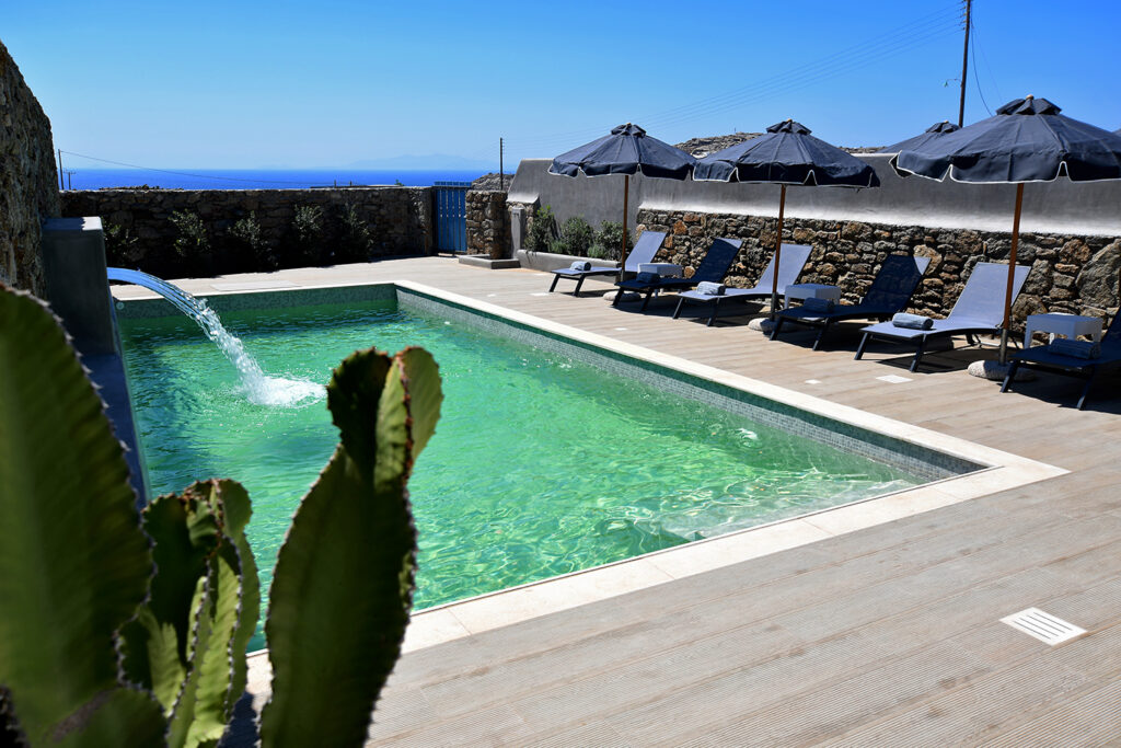 Luxury Villa veranda with pool sea and sun Greece holiday vacation mykonos